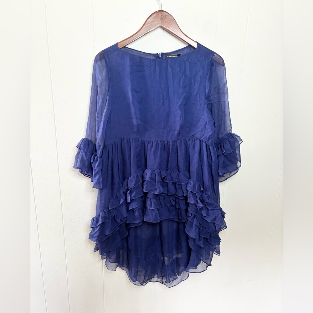 Frederick Anderson collection blue silk ruffle blouse tunic